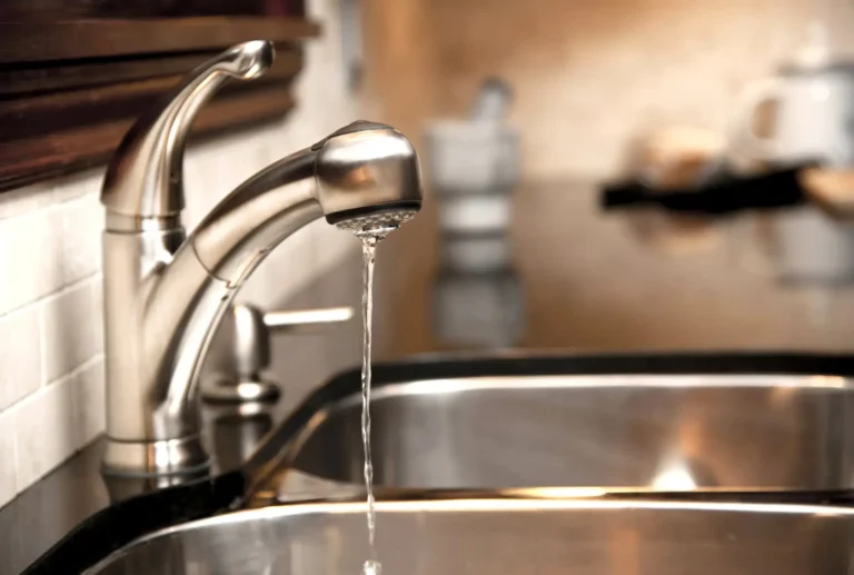 Kitchen faucet dripping water into the sink