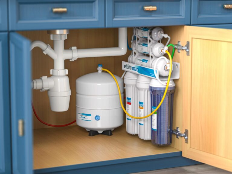 Reverse osmosis water treatment under sink.